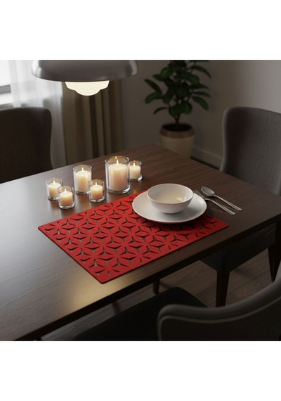 2 Adet Keçe Amerikan Servis Dikdörtgen Supla 33x44 Cm Kırmızı
