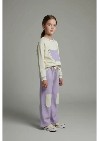Aden Kids Unisex Çocuk %100 Pamuk Alt Üst Takım Beyaz - Lila