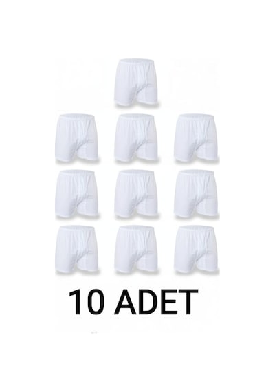 Enmodaiçgiyim 10 Adet Beyaz %100 Pamuk Rahat Kesim Erkek Paçalı Külot Boxer
