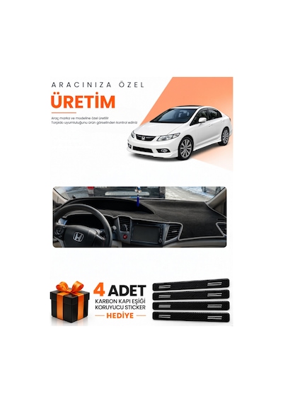 Honda Cıvıc Fb7 2011-2015 Uyumlu Torpido Koruma Örtüsü Oto Kılıfı - Siyah Gri