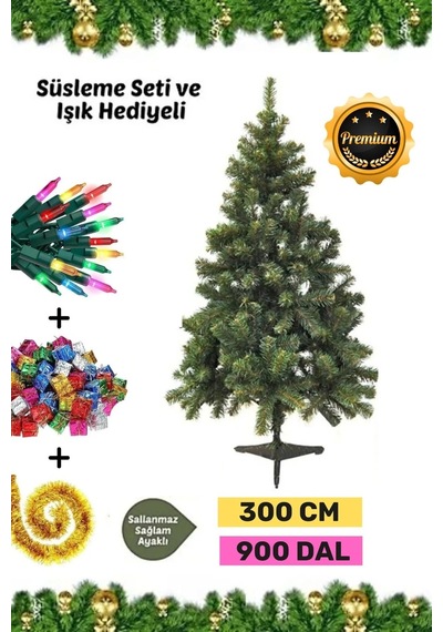Premium Kutu Süsleme Seti Yılbaşı Çam Ağacı Renkli Işığı Yeni Yıl Süsleri Noel Paketi 300 Cm 900 Dal