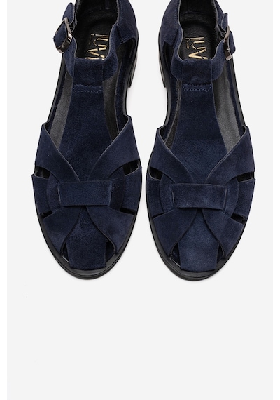 Luvishoes Dexara Lacivert Süet Hakiki Deri Kadın Sandalet