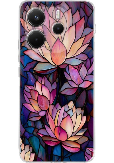 Printify Redmi Note 14 4g İle Uyumlu Vitray Sessiz Lotus Tasarımlı Şeffaf Silikon Kılıf Şeffaf