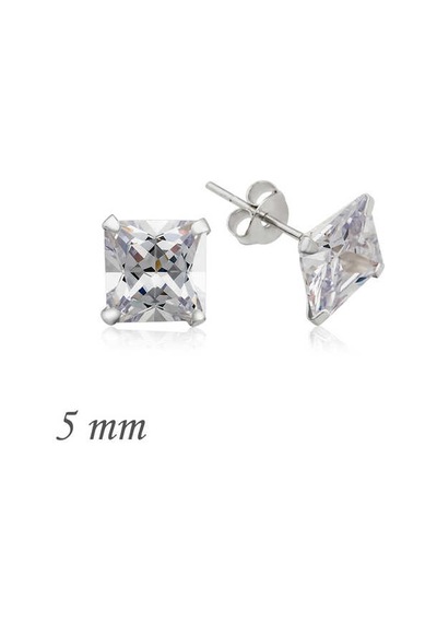 Gümüş Kare Tek Taş Zirkon Küpe - 5 Mm Gümüş