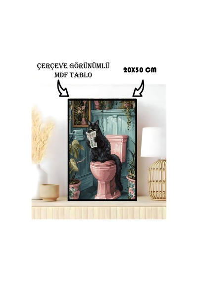 Banyo Tablosu Mdf Tablo Banyo İçin Tuvaletini Yapan Kedi Bnymdf Mdf Mavi Çerçevesiz