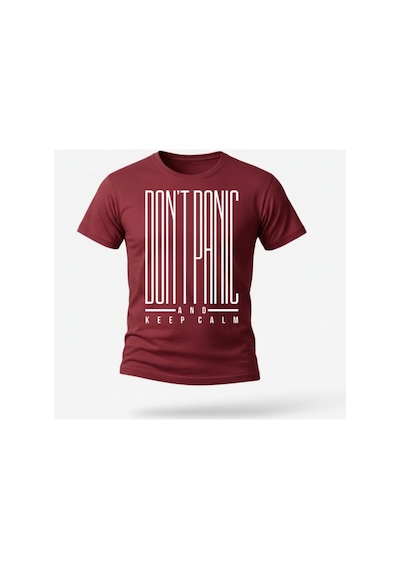 Urbantrendstore Unisex Bordo Dont Panic Sakin Baskılı Oversize Fit Rahat Geniş Salaş T-shirt Günlük Tişört