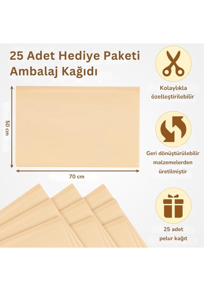 Kraft Pelur Kağıt - Hediye Ve Çiçek Paketleme Kağıdı, 25 Li Paket, 50x70 Cm