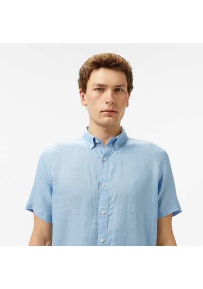 Nautica Erkek Mavi Classic Fit Keten Gömlek Düz W55100t Mavi