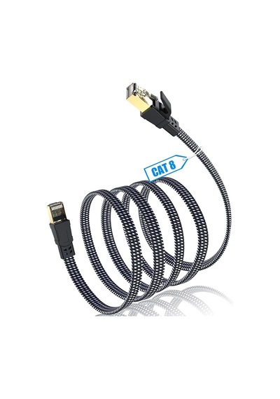 Cat 8 Ethernet Kablosu 100ft, Naylon Örgülü 40gbps 2000mhz Lan Rj45 İnternet Kablosu İç Ve Dış Mekan