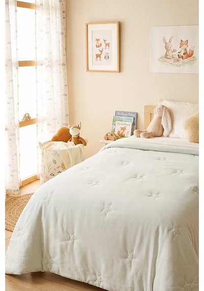 Ocean Home Textile %100 Pamuk Penye Mint Yıldız Nakışlı Çocuk Tek Kişilik Çok Amaçlı Örtü 155 X 215 Cm Mavi