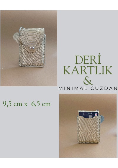 Hakiki Deri Minimal Avuçiçi Yılan Desen Leopar Tasarım Kadın Cüzdan Kartlık Drc-26 Gold