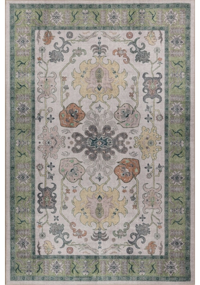 Foldy Vintage Desenli Dokuma Taban Dekoratif Yeşil Halı Fl 39