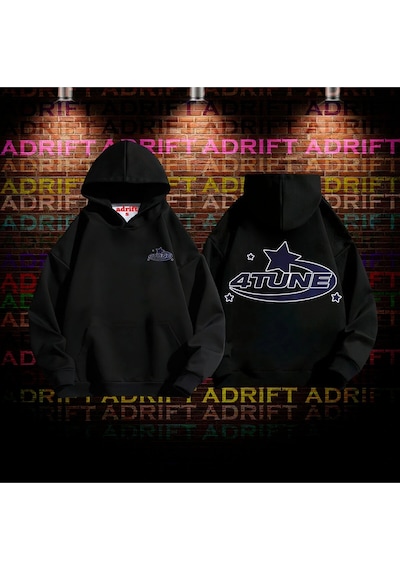 Startmore Adrift 4tune Tasarım Baskılı Kapüşonlu Sweatshirt Hoodie Siyah Siyah