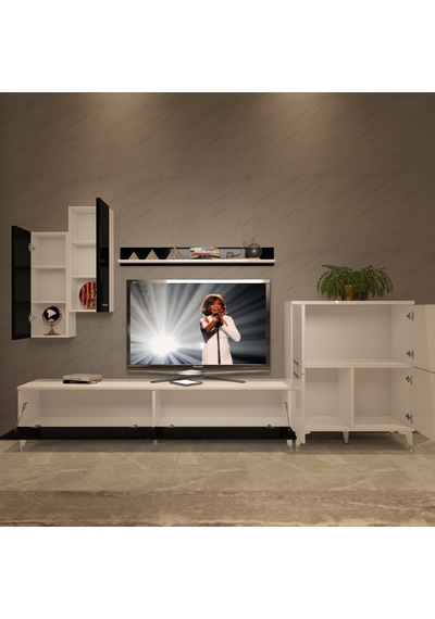 Decoraktiv Eko 6 Slm Std Silver Tv Ünitesi Tv Sehpası Beyaz - Siyah