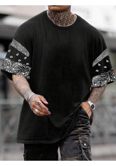Altamira Erkek Duman Gri Kol Desenli Oversize T-shirt 001