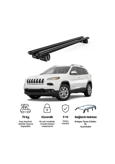 Pençe Jeep Cherokee Kl 2014 Ve Sonrası Uyumlu Siyah Ara Atkı Port Bagaj Tavan Barı
