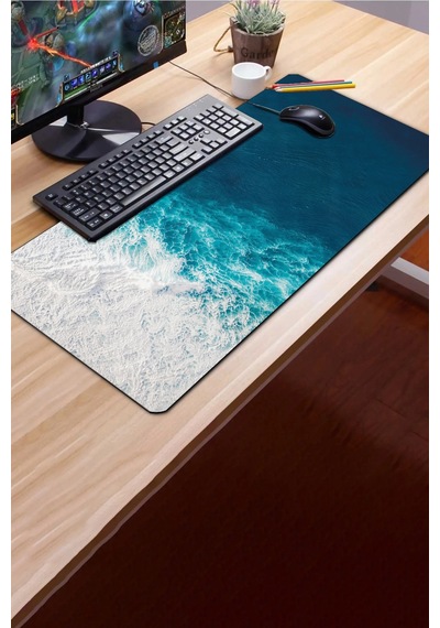 Sonictouch Klavye Mousepad 40x90cm Dikişsiz Sıvı Geçirmez Kaymaz Taban Sonsuz Okyanus Dikişsiz Kenar