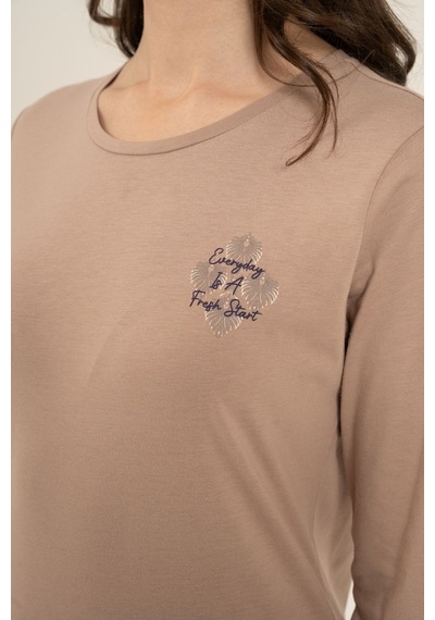 Arnetta Kadın Everyday Is A Fresh Start Kahverengi Uzun Kol Pijama Takım Ar3769-s-v2 Ar3769-s-v2