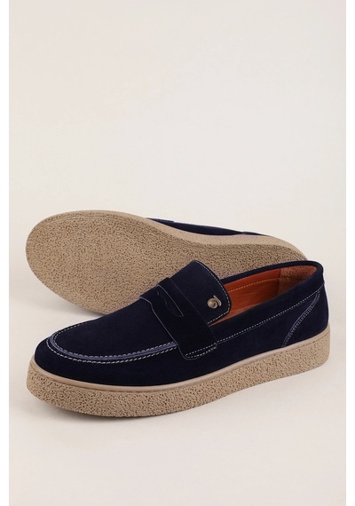 Gondol Erkek Hakiki Deri Casual Flötr Ayakkabı Moc-toe Cz.464 Lacivert