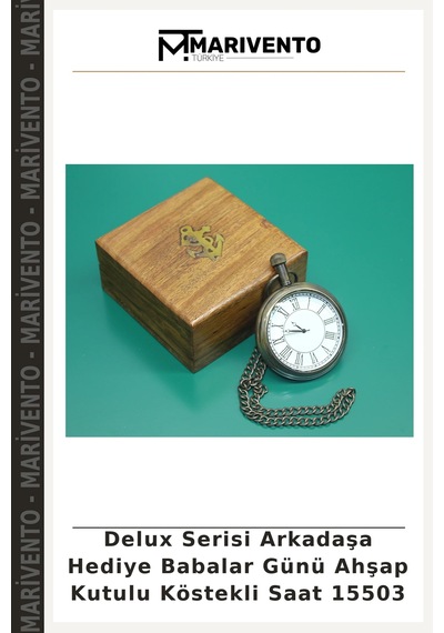 Delux Serisi Arkadaşa Hediye Babalar Günü Ahşap Kutulu Köstekli Saat 15503 Çok Renkli
