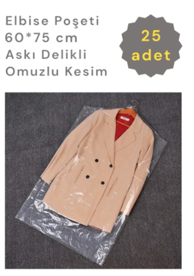 Colorpak Elbise Poşeti Askı Delikli Omuzlu Şeffaf Hurç 25'li 60 x 75 CM