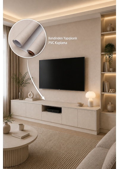 Deconitte Premium Açık Bej Meşe Ahşap Desenli Kendinden Yapışkanlı Pvc Mobilya Dolap Tezgah Kaplama Folyosu 60x100 Cm