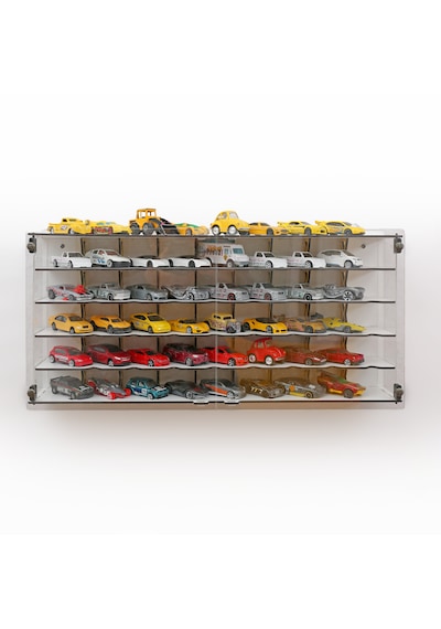 Pleksi Kapak 48 Araçlık 1/64 Hotwheels, Matchbox Uyumlu Hobi Oyuncak Araba Rafı Koleksiyon Model Araba Garajı Beyaz