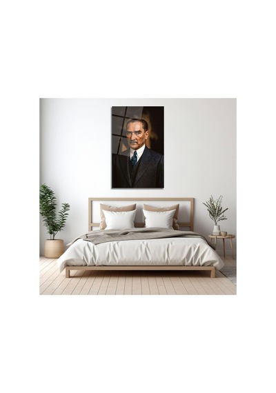 Atatürk Derin Bakışlı Portre Dekoratif Cam Tablo Atatürk Temalı Dekoratif Duvar Tablosu, Salon, Ofis Ve Çalışma Alanı Dekoru,