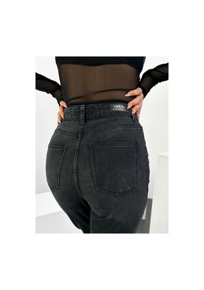 HLT Jeans Kadın Siyah Yıpratma Mom Yüksek Bel Jean Kot Pantolon Anna-syhypt