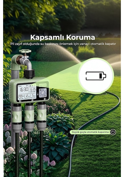 3 Çıkışlı Akıllı Bahçe Sulama Zamanlayıcısı Yağmur Geciktirme Ve Ip55 Su Geçirmez