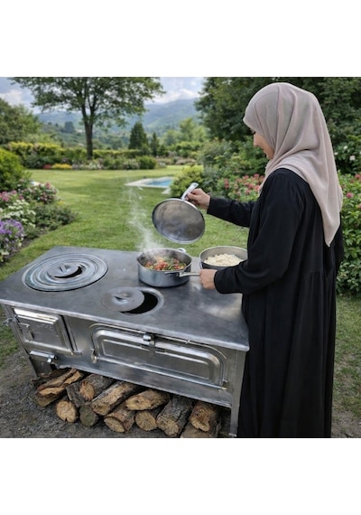Bahçe Sobası Saral Beyaz Bahçe Tipi Sac Kuzine Dam Sobası