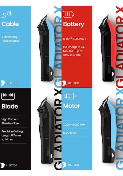 Hector Gladiator X 8000 Rpm Bldc Motor Işıklı Saç Kesim Ve Çizim Tıraş Makinesi Kırmızı