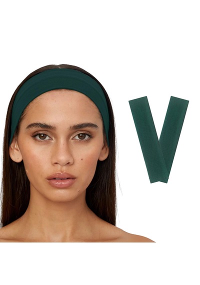 2li Kadın Saç Bandı Bandana Pamuk Likralı Spor Headband K. Yeşil Koyu Yeşil