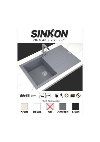 Sinkon Gri Granit Eviye 50 x 86 - Sg86 - Sinkon