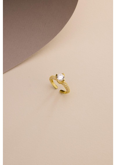 925 Ayar Gümüş Ayarlanabilir Gold Kaplama 3 Sıra Zirkon Taşlı 6 Mm Tektaş Yüzük Altın