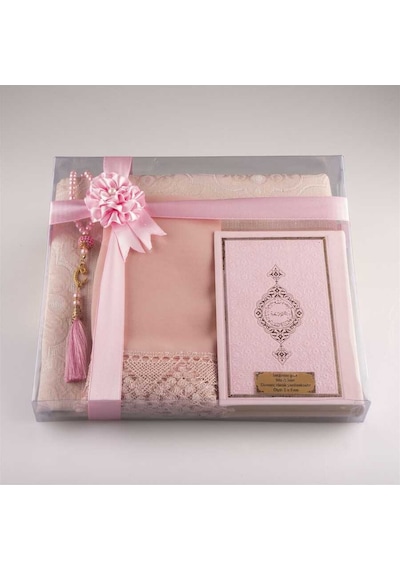 Şal + Seccade + Tesbih + Kuran Hediye Seti (Çanta Boy. Toz Pembe) N11.3522