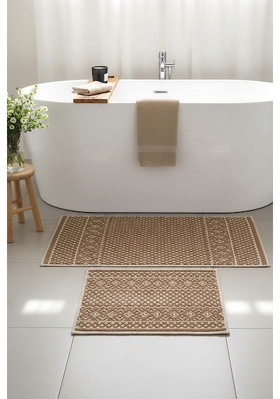 İskandinav Desen 2 Li Banyo & Klozet Paspas Takımı Kahverengi