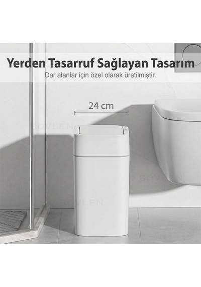 12 Litre Otomatik Hareket Sensörlü Çöp Kovası, Banyo Çöp Kovası, Çöp Kutusu Beyaz