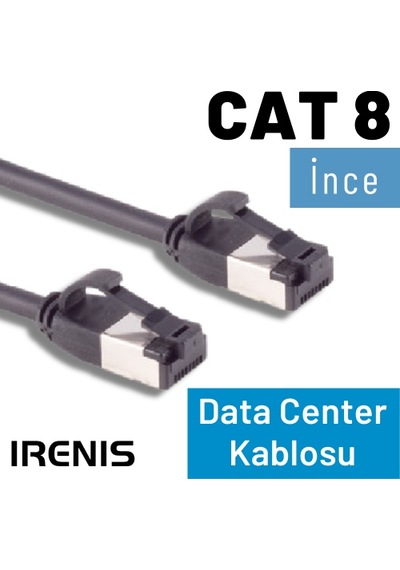 IRENIS CAT8 İNCE FTP LSNH Ethernet Patch Kablo, 5 Metre Siyah