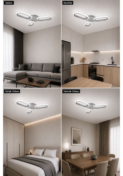 Hilton 3'lü Led Plafonyer Avize Beyaz Işık Gri