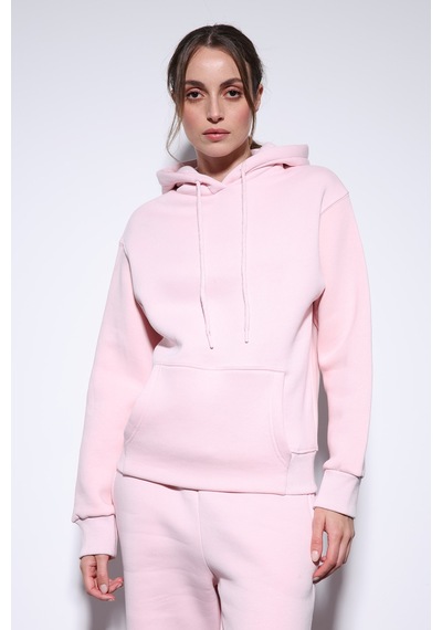 Antioch Kapüşonlu Basic Kadın Sweatshirt Pembe