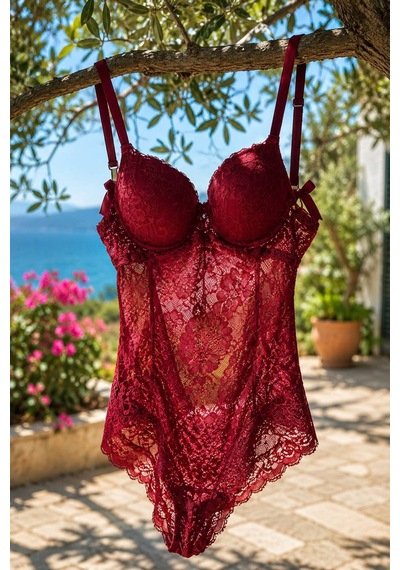 Loveria Bordo Destekli Dantel Detaylı Babydoll Bordo Bordo