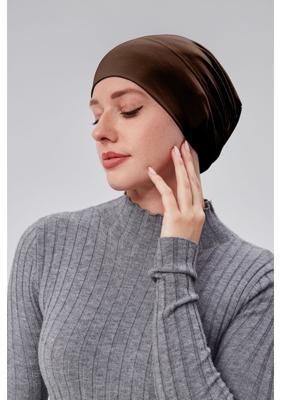 Sonbaharmoda Kadın Tesettür Hazır Pratik Geçmeli Bone Lastikli Kaymaz Acı Kahve Çikolata