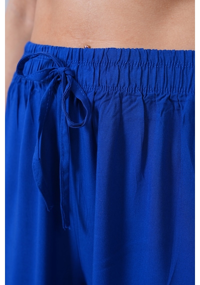 Polologin Butik Beli Bağcıklı Yüksek Bel Bol Paça Koyu Mavi Pantolon Lacivert