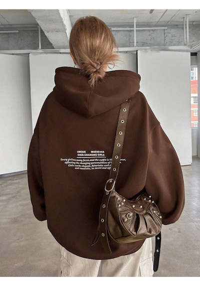 Startmore Kahverengi Unisex Erkek/kadın Unique Renkli Özel Baskılı Pamuklu Oversize Kapüşonlu