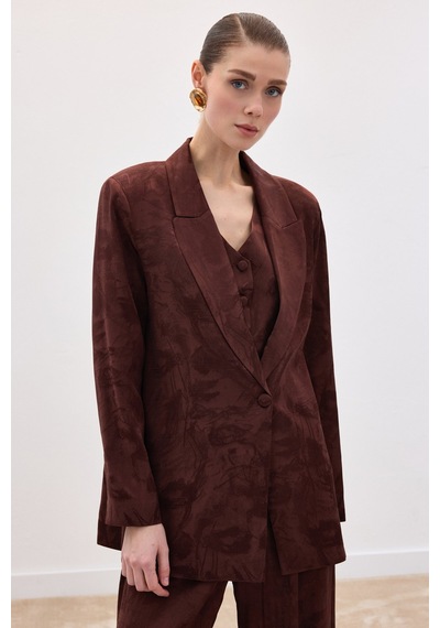 Sateen Jakarlı Uzun Ceket - Kahve-136767 Kahve
