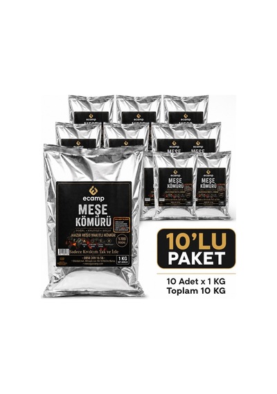 Ecamp Doğal Meşe Mangal Kömürü Hazır Reşo Yakıtlı 1 Kg X 10 Adet Toplam 10 Kg