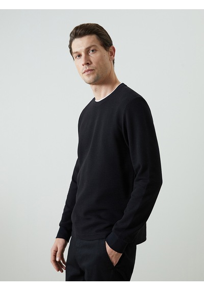 Lcwaıkıkı Classic Siyah Bisiklet Yaka Uzun Kollu Erkek Sweatshirt