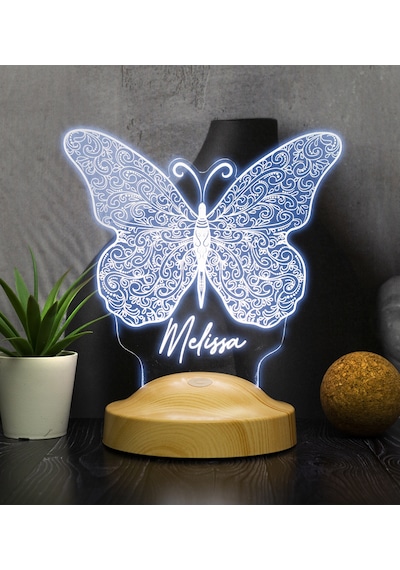  Kelebek Tasarımlı İsimli 3D Led Gece Lambası Çok Renkli