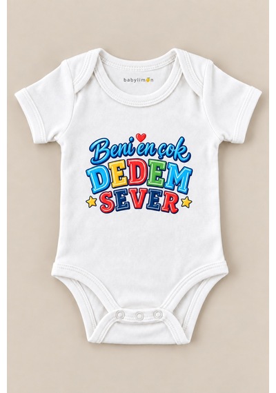 Babylimon Beni En Çok Dedem Sever Beyaz Kısa Kollu Çıtçıtlı Bebek Zıbını Beyaz - 930083733 Beyaz